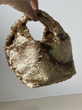 Mango Gold Sequin Top Handle Bag